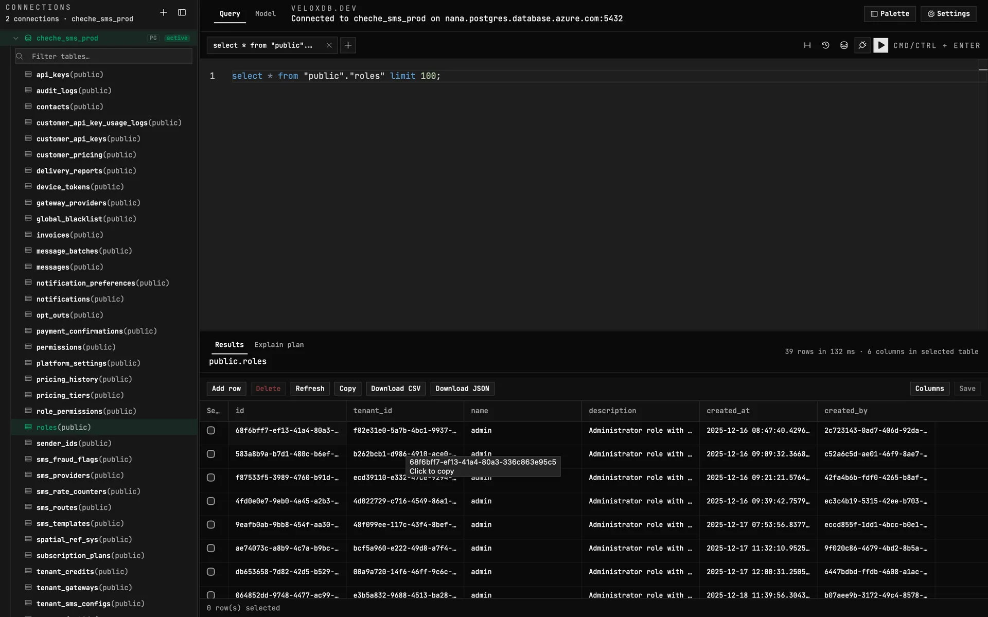 Veloxdb, screenshot 2